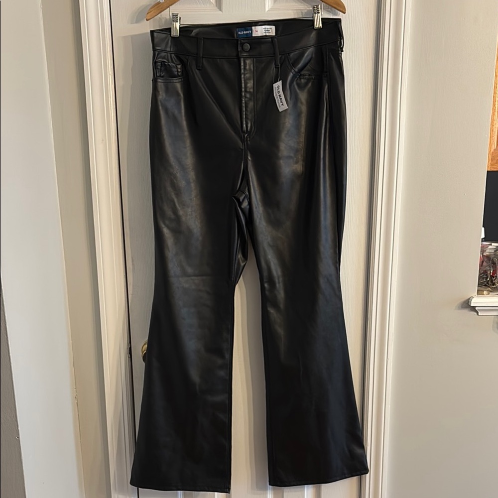 NWT Old Navy Black - Faux Leather High Rise flare Boot Cut jean pants Size 14